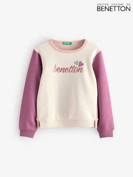 Benetton Girls 100% Cotton Glitter Logo Sweatshirt (E12494) | £18