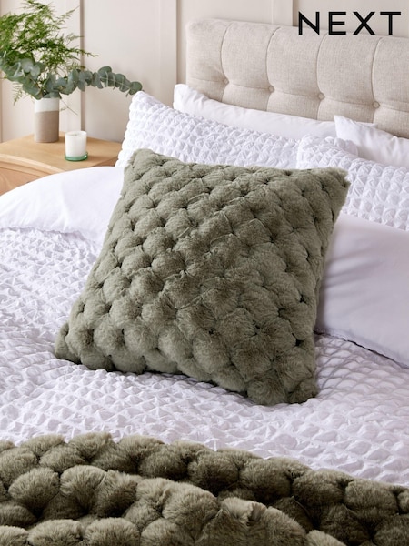 Sage Green 50 x 50cm Luna Scallop Faux Fur Cushion (E12532) | £18