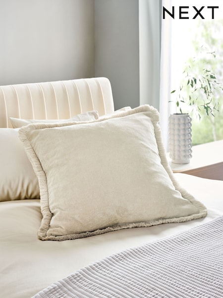 Stone Natural 59 x 59cm Soft Velour Fringe Cushion (E12537) | £20