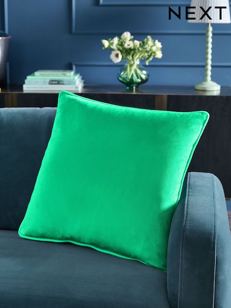 Green 50 x 50cm Matte Velvet Contrast Pipe Cushion (E12540) | £10