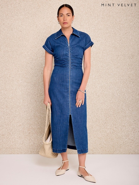Blue - Mint Velvet Denim Midi Dress
