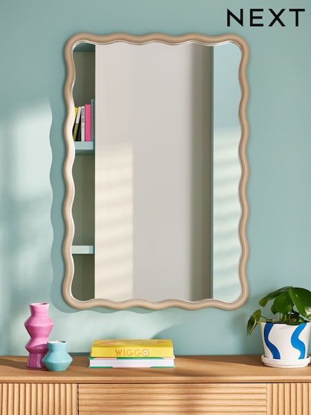 Sand Wooden Wavy Pine Rectangular Wall Mirrror (E12639) | £110