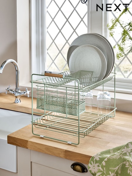 Sage Green Wire 2 Tier Dish Drainer Drainer (E12735) | £28