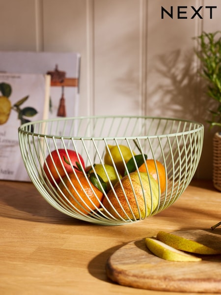 Sage Green Moderna Wire Fruit Bowl (E12736) | £12