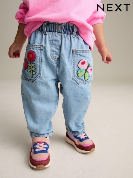Denim Boucle Butterfly Embellished 100% Cotton Jeans (3mths-7yrs) (E12748) | £14 - £16