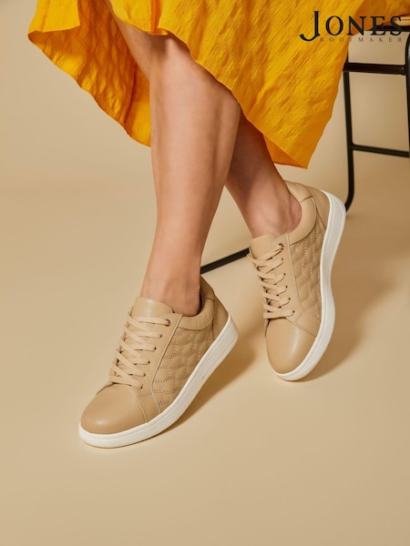 Jones Bootmaker Beige Allana Leather Lace-Up Trainers (E12867) | £79
