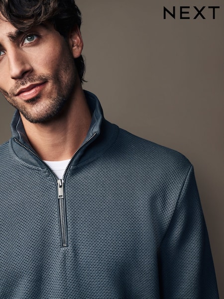 Slate Grey Quarter Zip Textured Funnel Sweatshirt (E12948) | £30