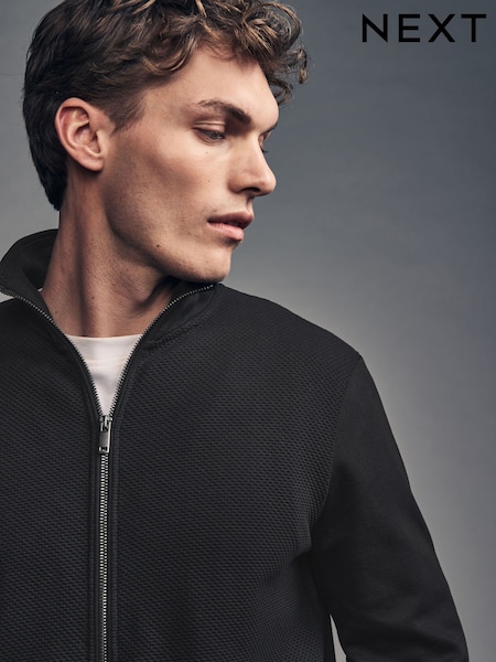 Black Quarter Zip Textured Funnel Sweatshirt (E12950) | £34