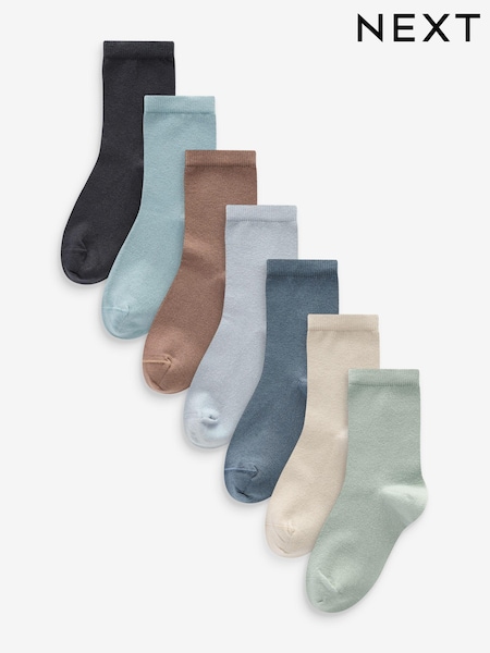 Blue/Neutral/Mineral Cotton Rich Plain Socks 7 Pack (E13082) | £8 - £11