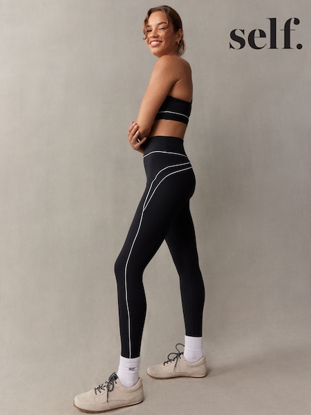 self. Black/White High Waist Leggings (E13250) | £30