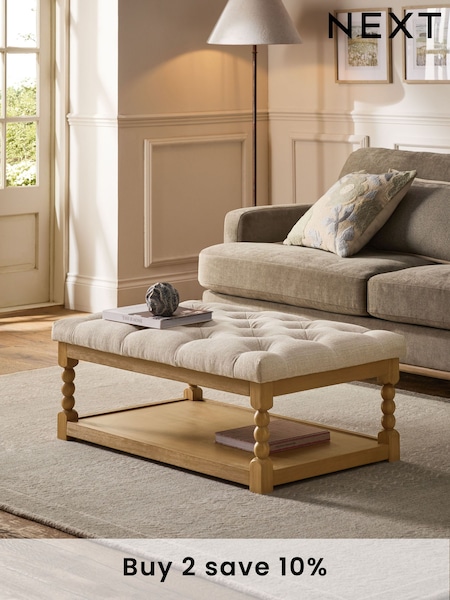 Buttoned Tweedy Plain Light Natural Lancaster Upholstered Coffee Table (E13259) | £250