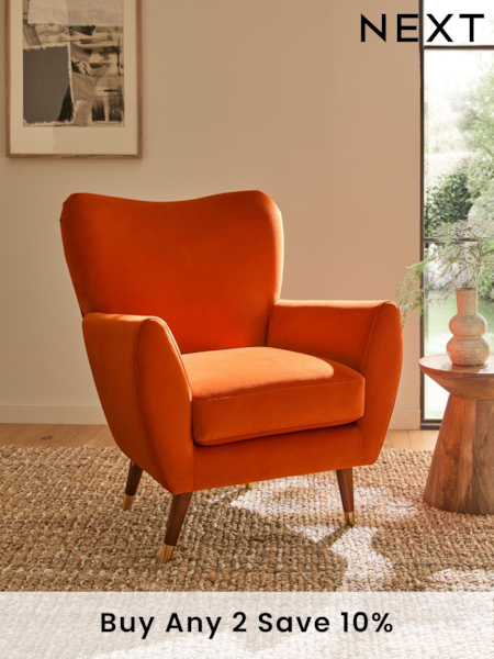 Soft Velvet Burnt Orange Wilson II Highback Armchair (E13264) | £299