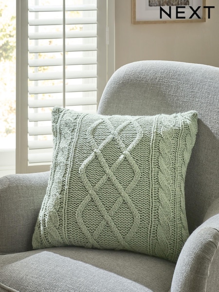 Sage Green 50 x 50cm Cable Knit Cushion (E13578) | £22