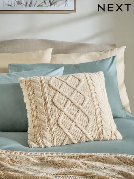 Light Natural 50 x 50cm Cable Knit Cushion (E13582) | £22