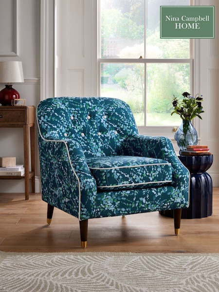 Nina Campbell Indigo Blue Midnight Leaves Walton Accent Chair (E13590) | £450