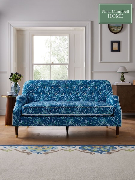 Nina Campbell Indigo Blue Midnight Leaves Walton Small 2 Seater Sofa (E13591) | £799
