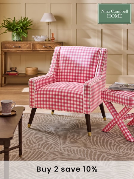 Nina Campbell Pink Bracken Gingham Check Rosebury Accent Chair (E13648) | £350