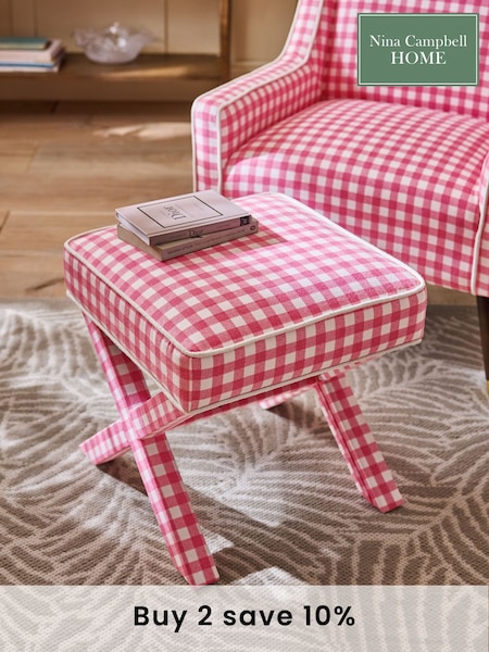 Nina Campbell Pink Bracken Gingham Check Rosebury Footstool (E13652) | £150
