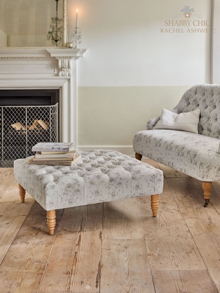 Shabby Chic by Rachel Ashwell® Dutchess Blossom Natural Willa Large Square Footstool (E13656) | £299