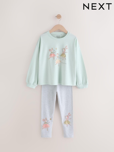 Green Pretty Bunny Fairy Long Sleeve T-Shirt and Leggings Set (3mths-7yrs) (E13671) | £12 - £16