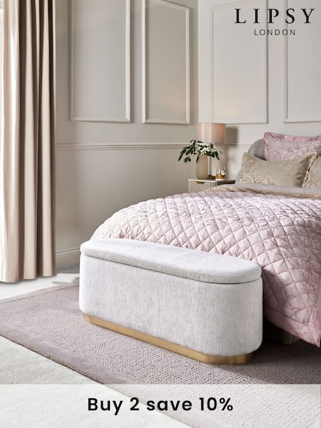 Lipsy Silver Grey Soft Chenille Laurel Ottoman Storage (E13714) | £299