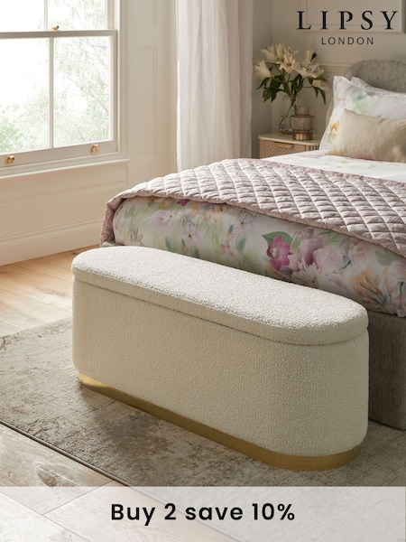 Lipsy Off White Snug Boucle Laurel Ottoman Storage (E13716) | £325