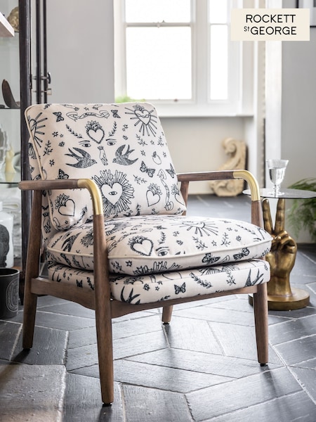 Rockett St George Celeste Hearts and Flowers Natural Signature Accent Chair (E13777) | £499