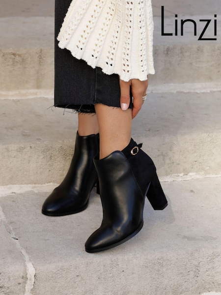 Linzi Black Christi Heeled Ankle Boots With Buckle Detail (E13990) | £42