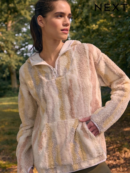 Neutral Outdoor Next Elements Hooded Teddy Borg Quarter Zip Fleece (E14016) | £34