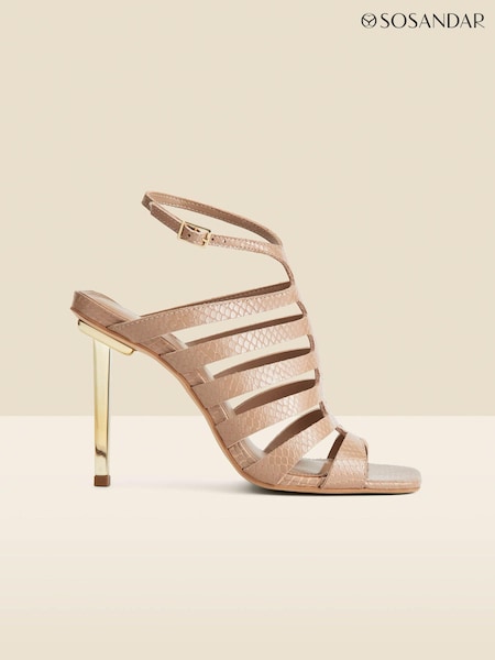 Sosandar Natural Leather Gladiator Square Toe Strap Sandals (E14051) | £109