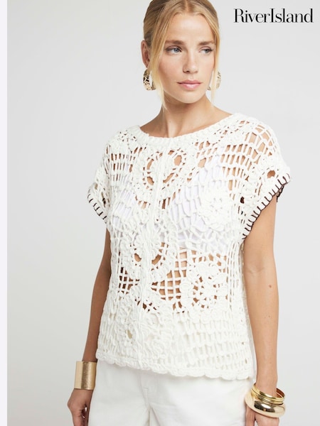 River Island Cream Crochet T-Shirt (E14181) | £40