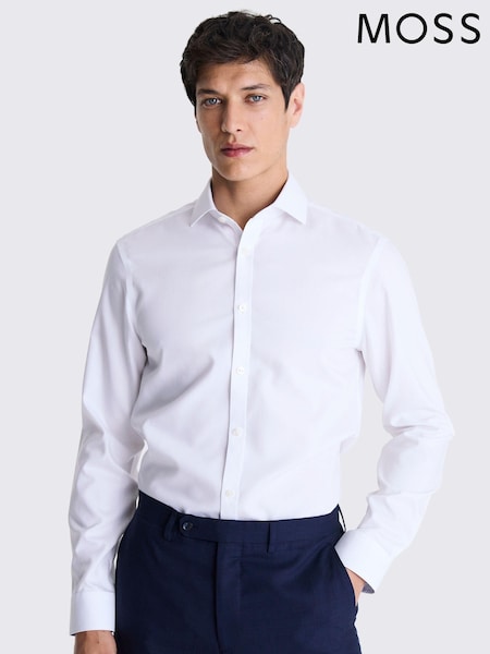 MOSS White Slim Fit Pinpoint Oxford Contrast Non Iron 100% Cotton Shirt (E14220) | £50