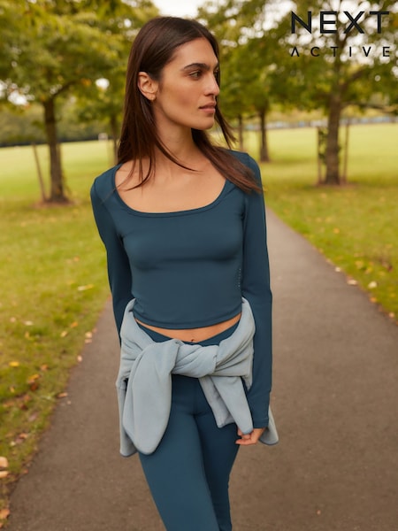 Navy Blue Active Long Sleeve Square Neck Top (E14225) | £22
