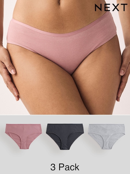 Grey/Navy Hipster Cotton Rib Knickers 3 Pack (E14304) | £12