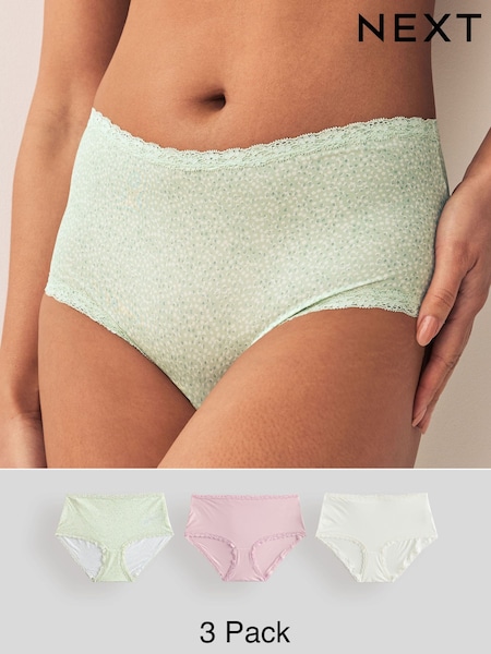 Pink / White / Green Print Midi Knickers 3 Pack (E14310) | £13
