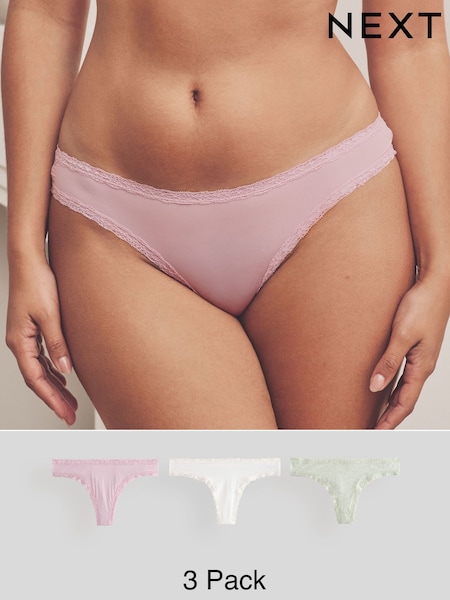 Pink/White/Green Print Thong Knickers 3 Pack (E14312) | £11