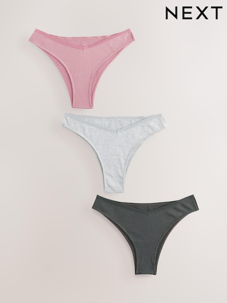 Grey/Navy Brazilian Cotton Rib Knickers 3 Pack (E14314) | £10