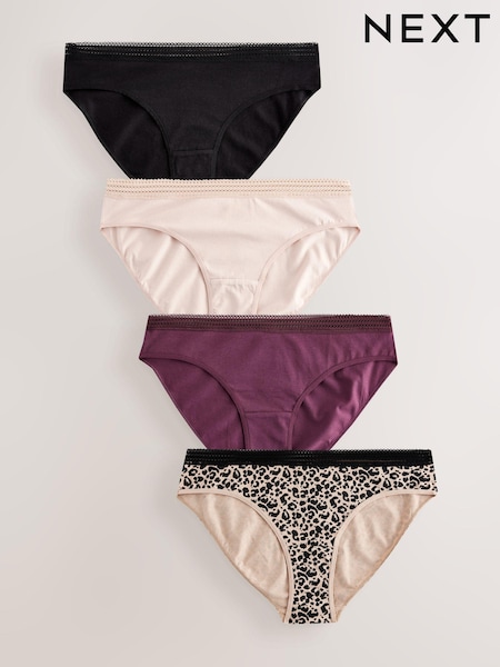 Print/Plain High Leg Geo Lace Trim Knickers 4 Pack (E14338) | £16