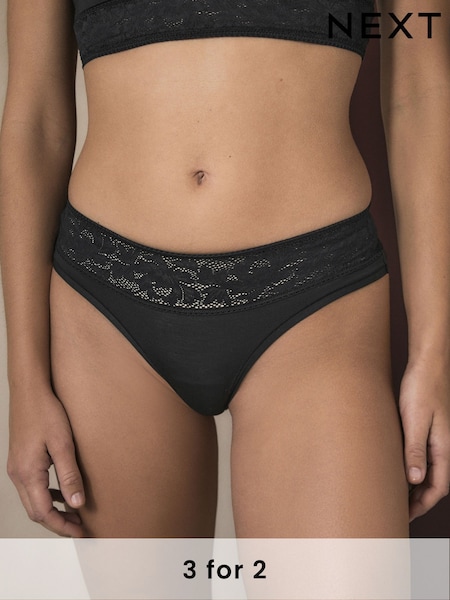 Black Thong Ultimate Comfort Lace Trim Knickers (E14346) | £8