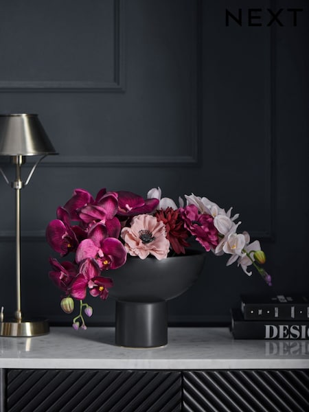Purple Artificial Orchid in Black Contemporary Vase (E14379) | £55