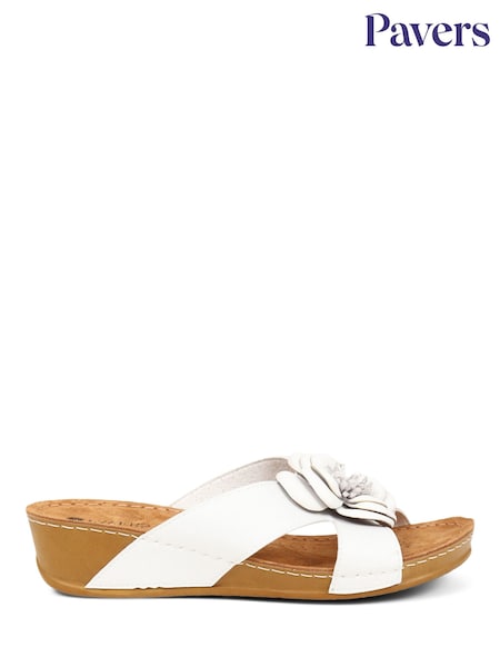Pavers White Embellished Mule Sandals (E14512) | £35
