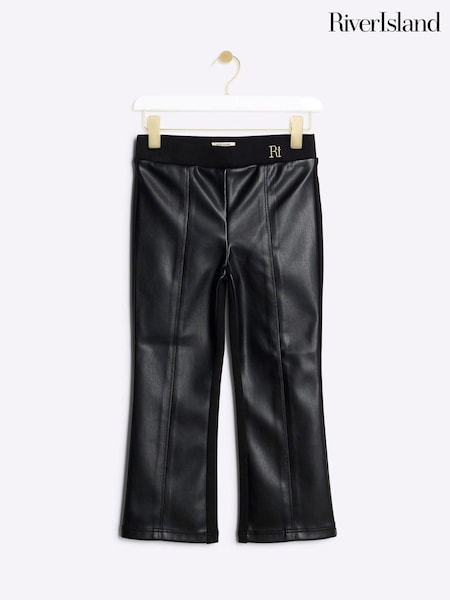 River Island Black Girls Faux Leather Front Kickflare Trousers (E14559) | £12