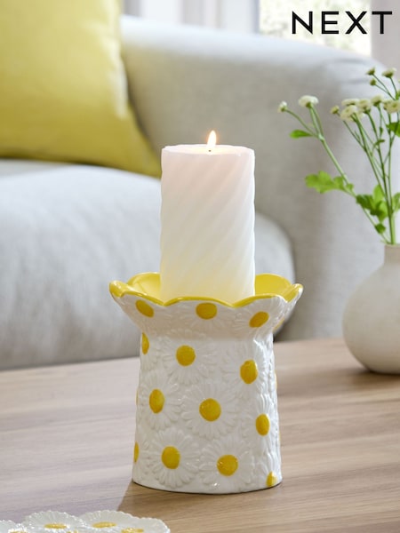 Yellow Floral Daisy Embossed Candle Holder (E14649) | £14