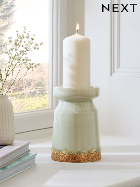 Neutral Speckled Reactive Glazed Pillar Candle Holder (E14653) | £8
