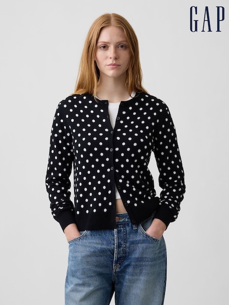 Black Polka Dot - Gap Crew Neck Cardigan