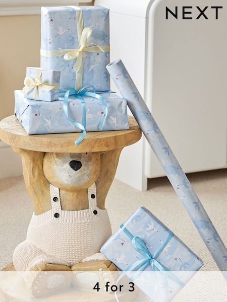 Blue Baby Boy Stork 10 Metre Wrapping Paper (E14964) | £5.50