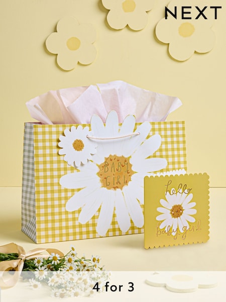 Ochre Daisy Baby Gift Bag and Card Set (E14976) | £4