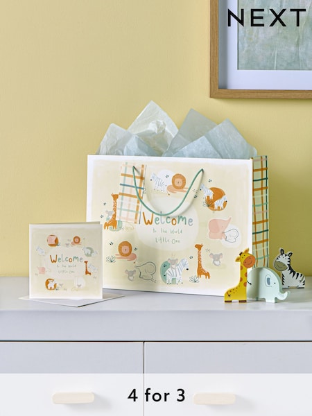 Natural Jungle Baby Gift Bag and Card Set (E14985) | £4