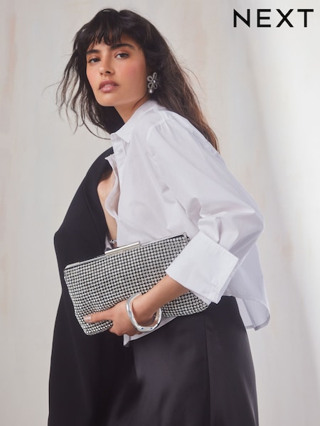 Silver Sparkle Frame Clutch (E15472) | £38