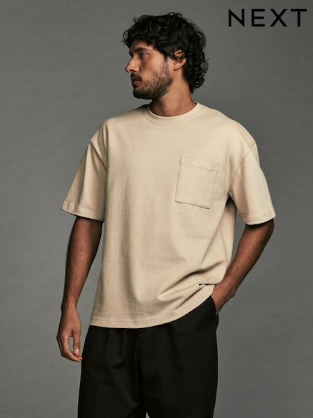 Stone Relaxed Fit Supersoft Heavyweight Pocket 100% Cotton T-Shirt (E15542) | £16